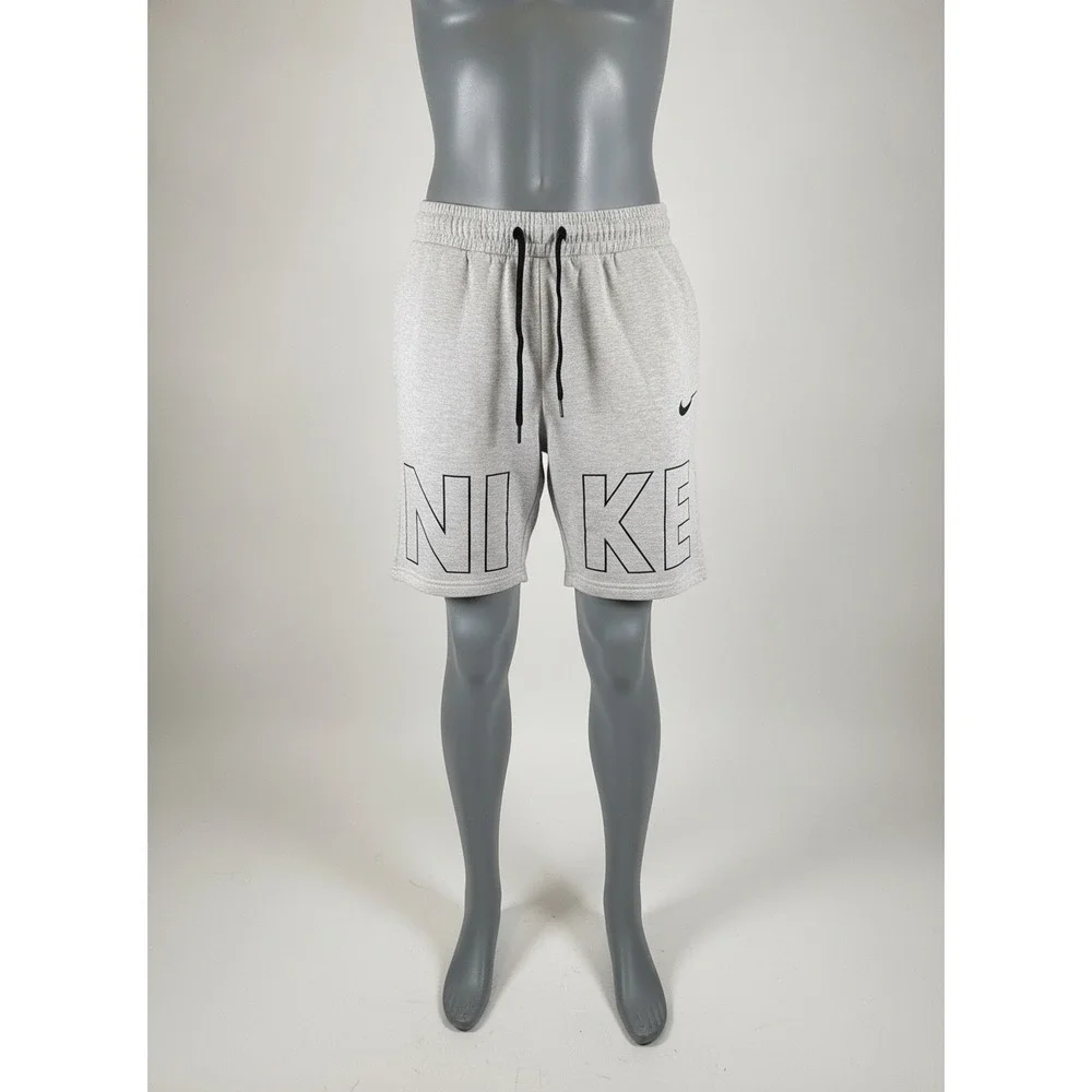 Nike Mens Fleece Shorts Heather Gray Big Logo Swoosh Drawstring Size Large